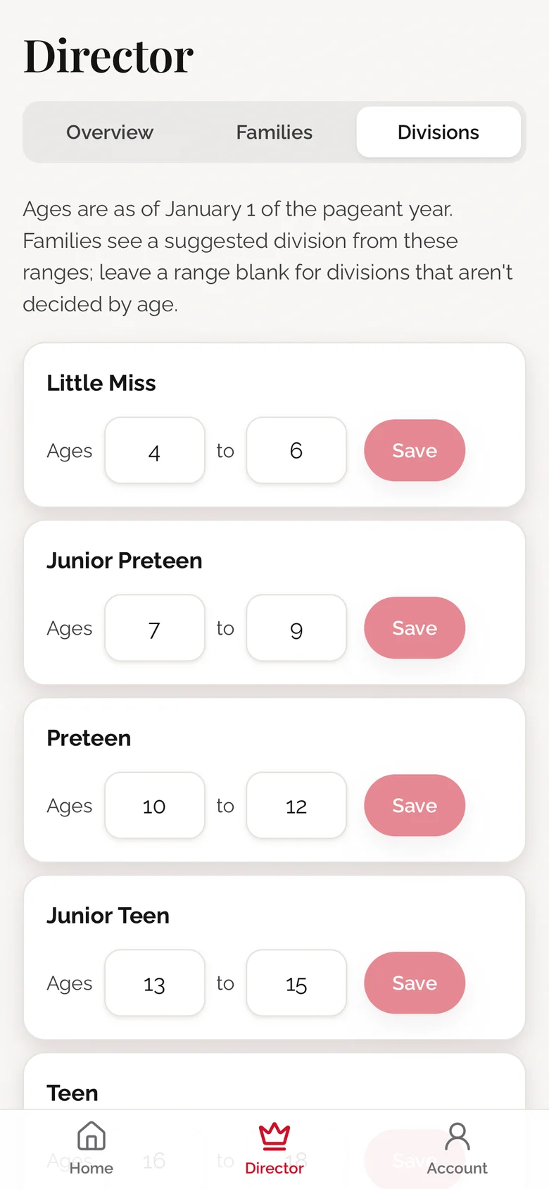 Director division age ranges