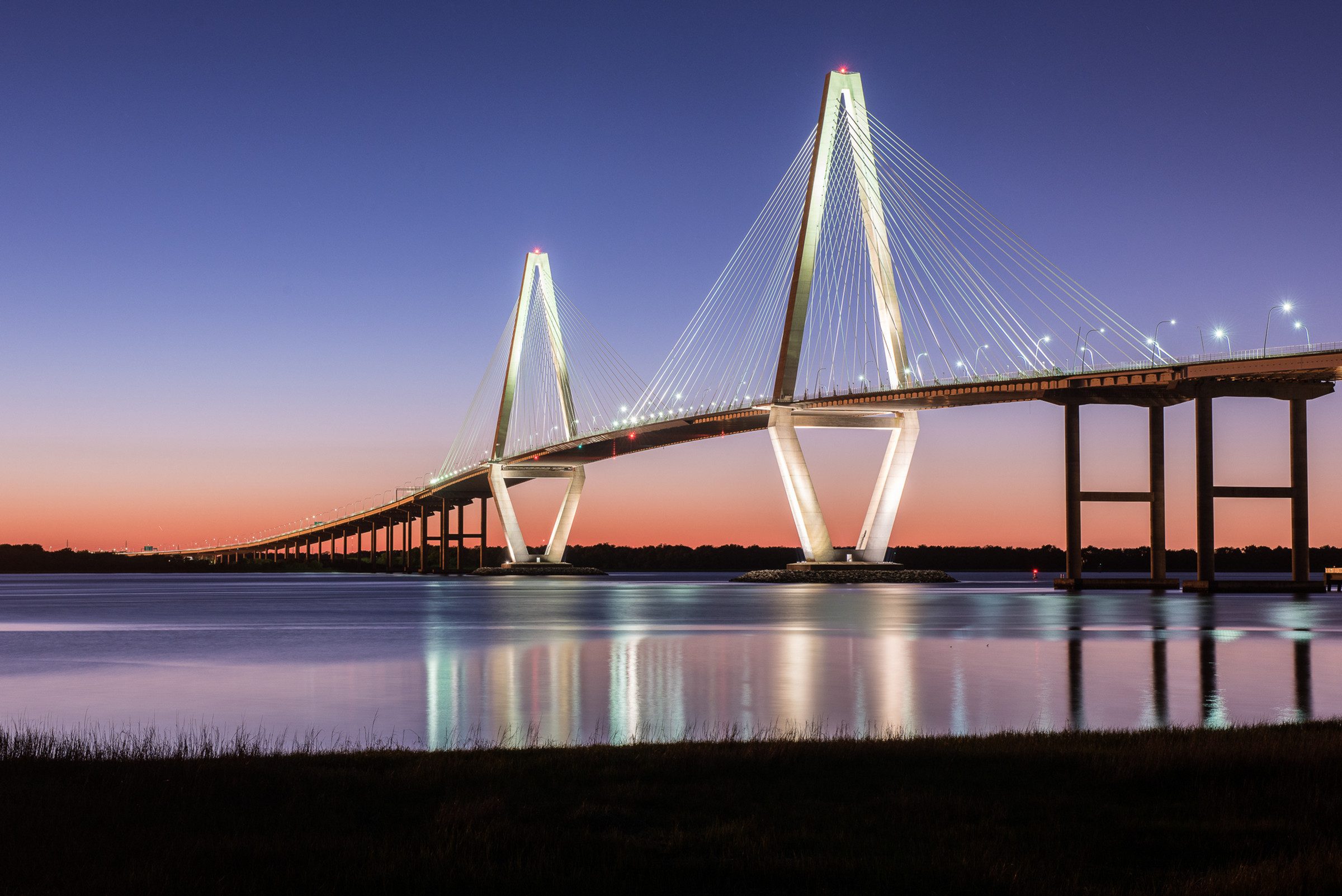 The Ravenel Bridge in Charleston at dusk